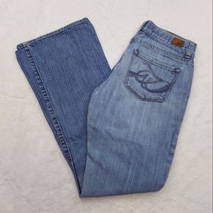 X2 Curvy Regular Rise Flare Leg Long Blue Jeans Mid Rise Size 6 Waist 31